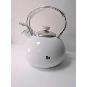Vintage COPCO White Enamel Metal Whistling Teapot 0704 (note wear on side )